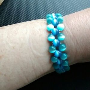 Triple Row Cat Eye Bead Stretch Bracelet